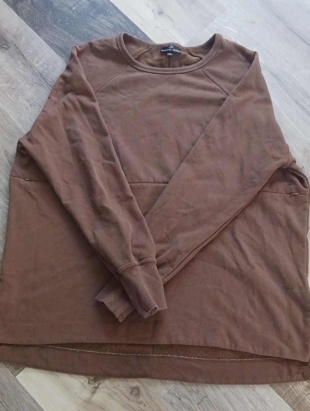 Nursing Queen Cotton Full Zip Brown Crewneck Nursing Sweater